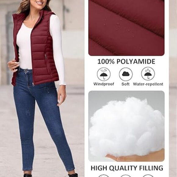 ROYAL MATRIX Women's Sz S Red Lightweight Winter Warm Puffy Vest with Hood NWT - Picture 3 of 4
